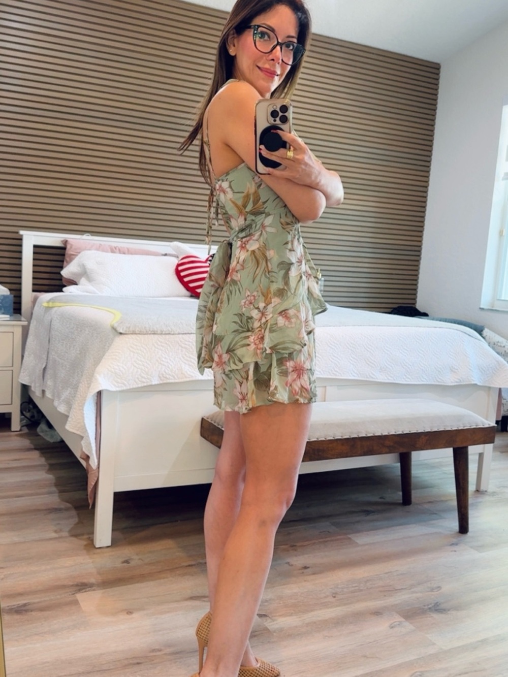 Sage Floral Ruffle Mini Dress - Picture 2 of 7